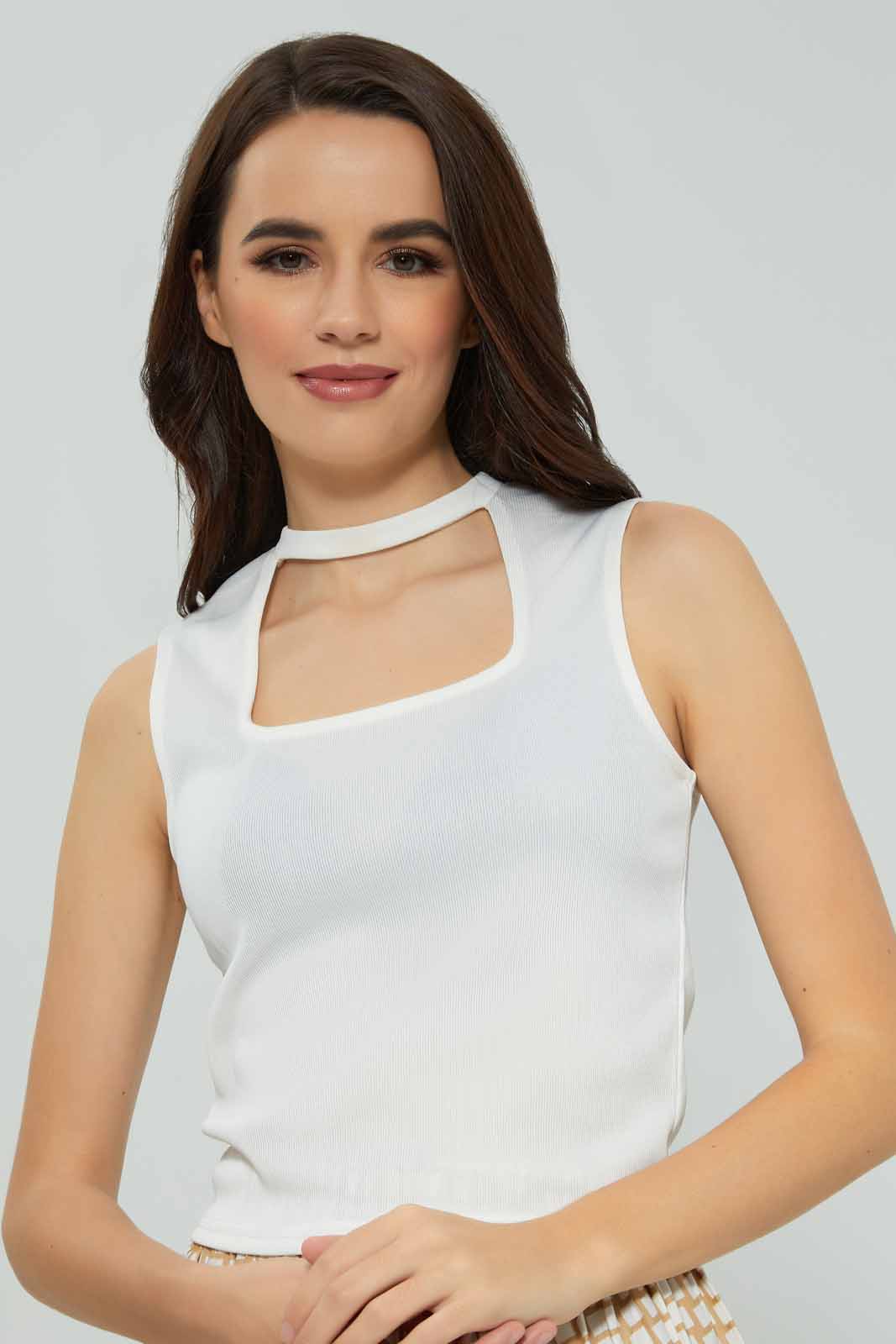 Redtag-White-Knit-Choker-Neck-Top-Category:Tops,-Colour:White,-Deals:New-In,-Filter:Women's-Clothing,-New-In-Women-APL,-Non-Sale,-Section:Women,-W22A,-Women-Tops-Women's-
