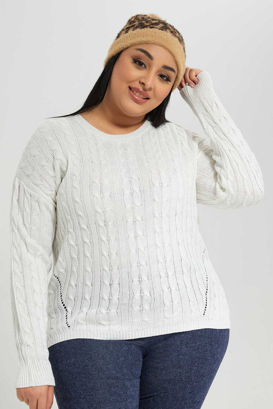 Redtag-Ivory-Cable-knit-high-low-pullover-Category:Pullovers,-Colour:Ivory,-Deals:New-In,-Filter:Women's-Clothing,-LDP-Pullovers,-New-In-LDP-APL,-Non-Sale,-Section:Women,-TBL,-W22B-Women's-
