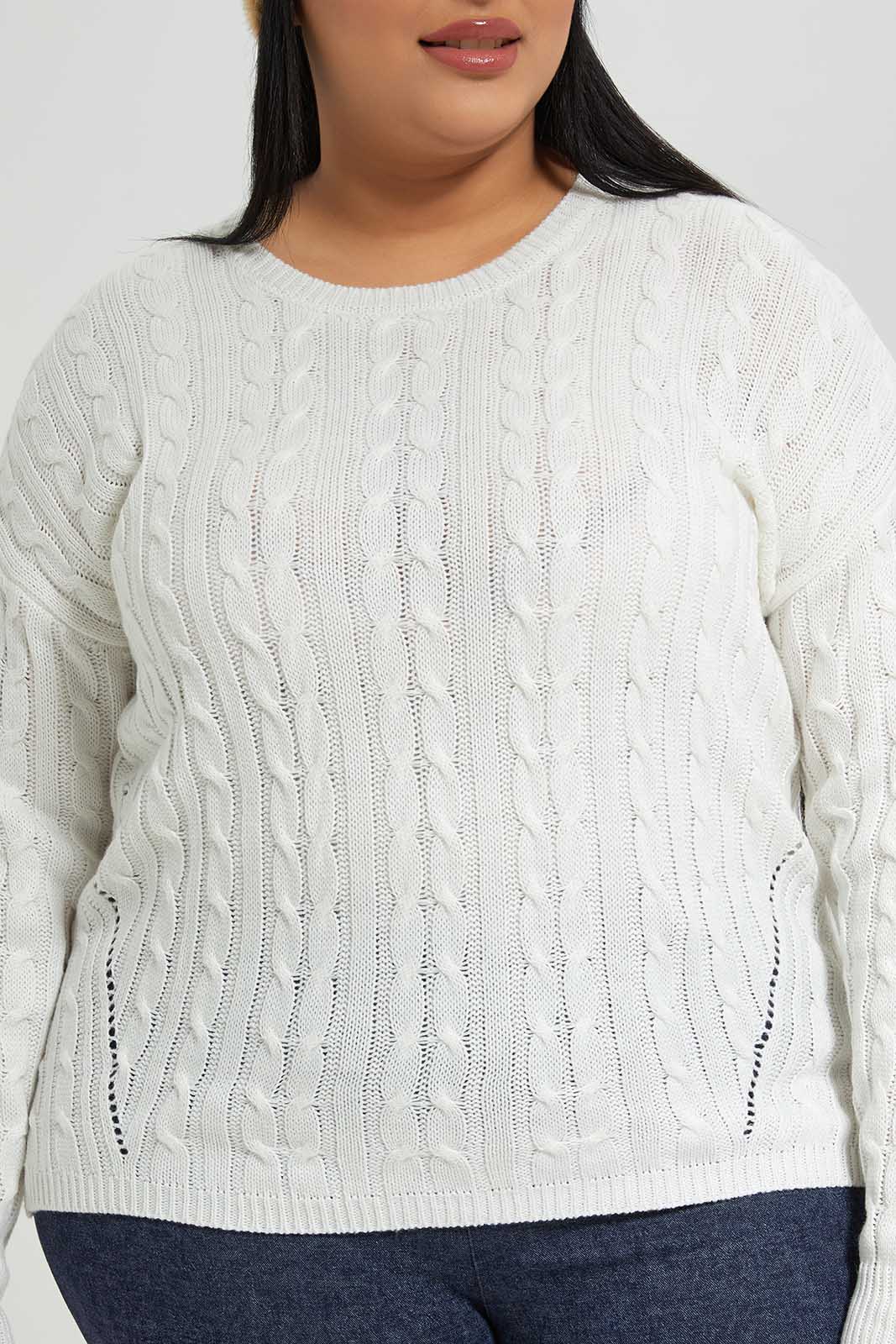 Redtag-Ivory-Cable-knit-high-low-pullover-Category:Pullovers,-Colour:Ivory,-Deals:New-In,-Filter:Women's-Clothing,-LDP-Pullovers,-New-In-LDP-APL,-Non-Sale,-Section:Women,-TBL,-W22B-Women's-