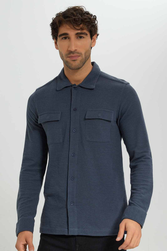 Redtag-Blue-Waffle-Knit-Over-Shirt-Category:Shirts,-Colour:Blue,-Deals:New-In,-Filter:Men's-Clothing,-Men-Shirts,-New-In-Men-APL,-Non-Sale,-Section:Men,-W22A-Men's-