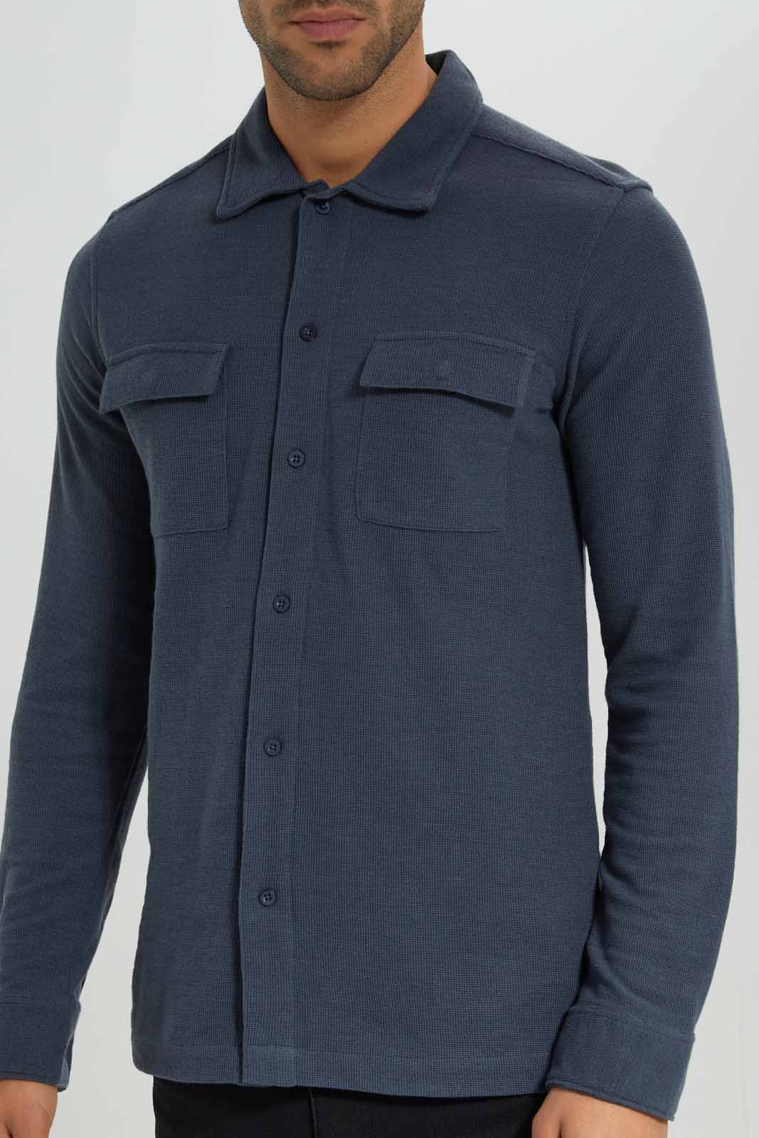 Redtag-Blue-Waffle-Knit-Over-Shirt-Category:Shirts,-Colour:Blue,-Deals:New-In,-Filter:Men's-Clothing,-Men-Shirts,-New-In-Men-APL,-Non-Sale,-Section:Men,-W22A-Men's-