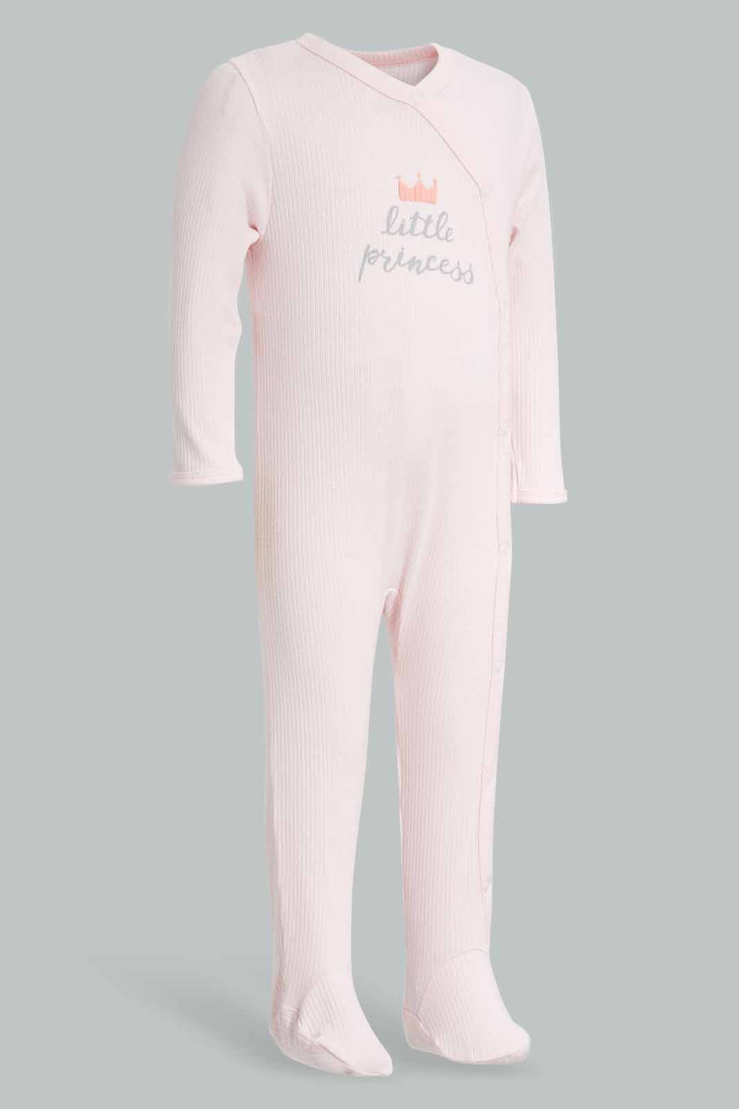 Redtag-Pink-LittleE-Princess-Rib-Sleepsuit-Category:Sleepsuits,-Colour:Apricot,-Deals:New-In,-Filter:Baby-(0-to-12-Mths),-NBG-Sleepsuits,-New-In-NBG-APL,-Non-Sale,-Section:Girls-(0-to-14Yrs),-W22A-Baby-0 to 12 Months