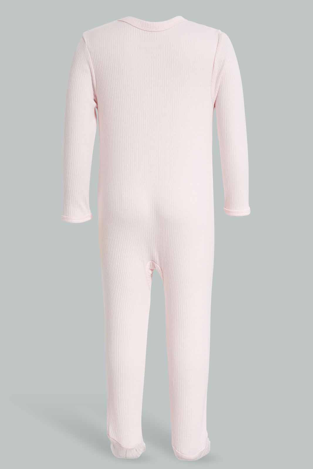 Redtag-Pink-LittleE-Princess-Rib-Sleepsuit-Category:Sleepsuits,-Colour:Apricot,-Deals:New-In,-Filter:Baby-(0-to-12-Mths),-NBG-Sleepsuits,-New-In-NBG-APL,-Non-Sale,-Section:Girls-(0-to-14Yrs),-W22A-Baby-0 to 12 Months