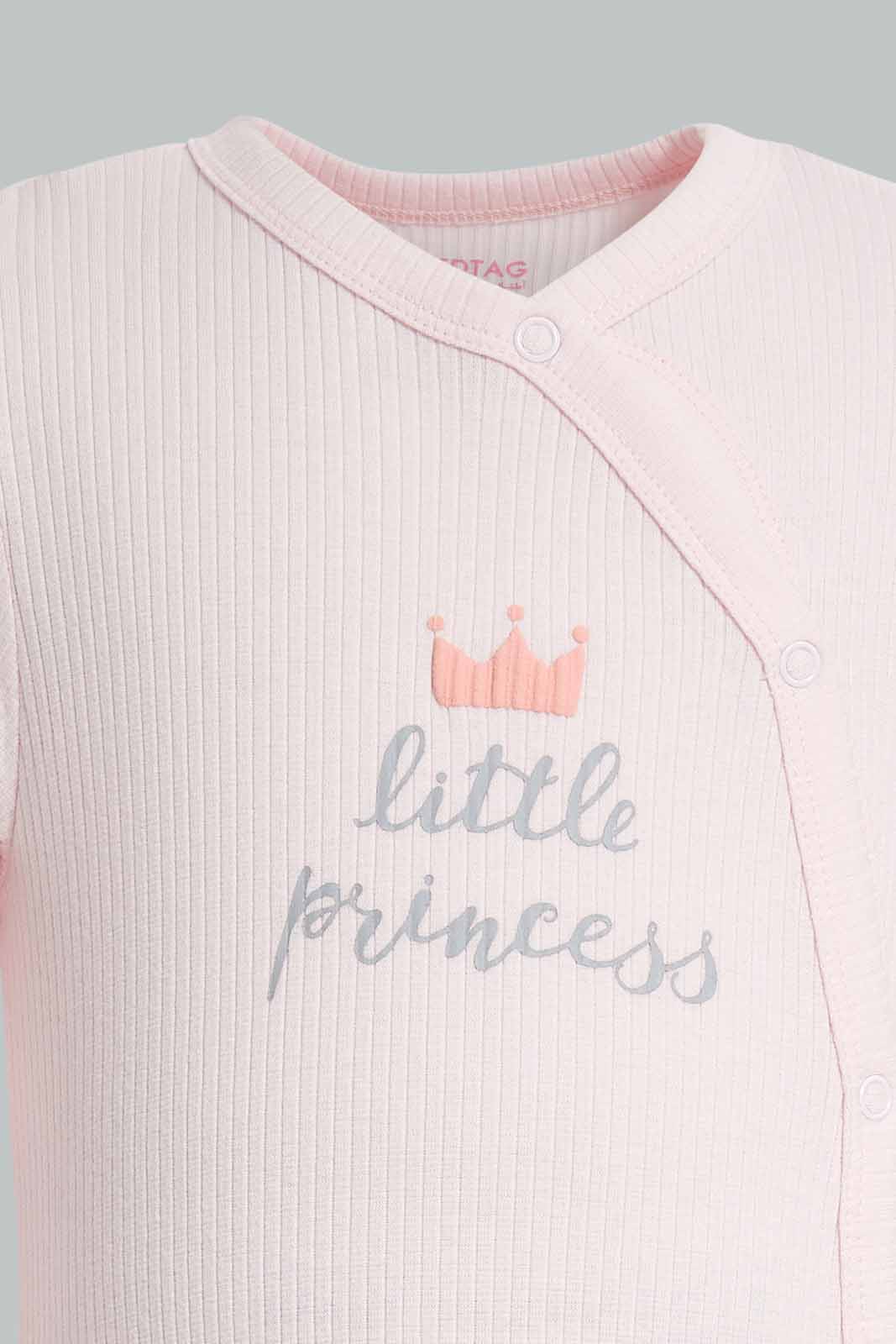 Redtag-Pink-LittleE-Princess-Rib-Sleepsuit-Category:Sleepsuits,-Colour:Apricot,-Deals:New-In,-Filter:Baby-(0-to-12-Mths),-NBG-Sleepsuits,-New-In-NBG-APL,-Non-Sale,-Section:Girls-(0-to-14Yrs),-W22A-Baby-0 to 12 Months