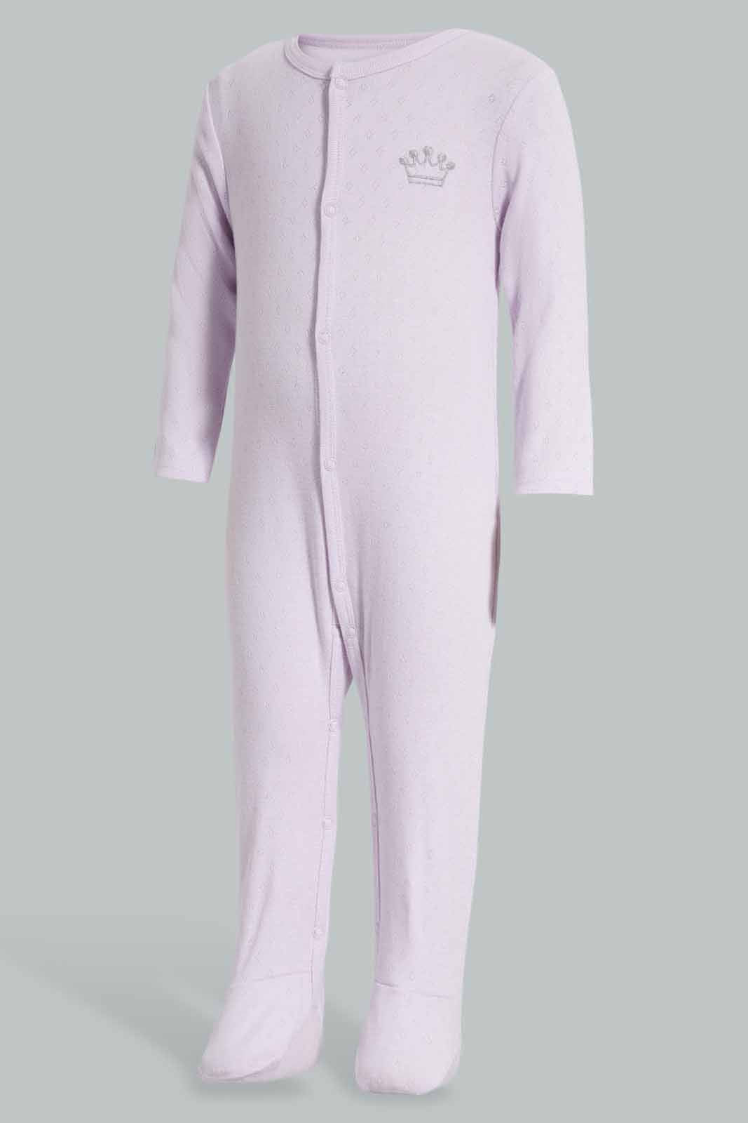 Redtag-PurpleLilac-Crown-Pointelle-Sleepsuit-Category:Sleepsuits,-Colour:Purple,-Deals:New-In,-Filter:Baby-(0-to-12-Mths),-NBB-Sleepsuits,-New-In-NBB-APL,-Non-Sale,-Section:Boys-(0-to-14Yrs),-W22A-Baby-0 to 12 Months