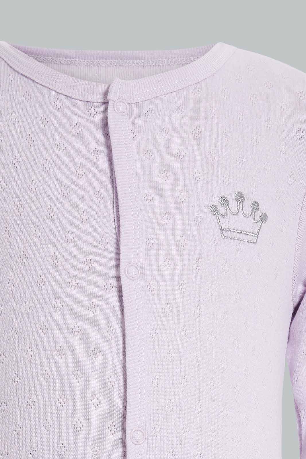 Redtag-PurpleLilac-Crown-Pointelle-Sleepsuit-Category:Sleepsuits,-Colour:Purple,-Deals:New-In,-Filter:Baby-(0-to-12-Mths),-NBB-Sleepsuits,-New-In-NBB-APL,-Non-Sale,-Section:Boys-(0-to-14Yrs),-W22A-Baby-0 to 12 Months