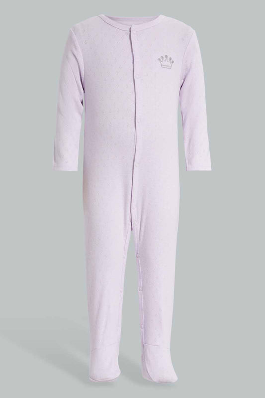 Redtag-PurpleLilac-Crown-Pointelle-Sleepsuit-Category:Sleepsuits,-Colour:Purple,-Deals:New-In,-Filter:Baby-(0-to-12-Mths),-NBB-Sleepsuits,-New-In-NBB-APL,-Non-Sale,-Section:Boys-(0-to-14Yrs),-W22A-Baby-0 to 12 Months