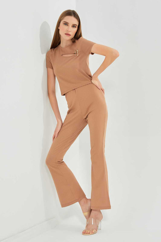 Redtag-Beige-Short-Sleeve-Cut-Out-Chest-Detail-Category:Tops,-Colour:Beige,-Deals:New-In,-Filter:Women's-Clothing,-LEC,-LEC-Tops,-New-In-LEC-APL,-Non-Sale,-Section:Women,-W22B-Women's-