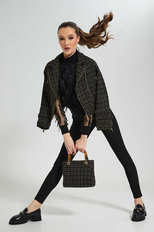Redtag-Black-Tweed-Biker-Jackek-Category:Jackets,-Colour:Black,-Deals:New-In,-Filter:Women's-Clothing,-LDC,-LDC-Jackets,-New-In-LDC-APL,-Non-Sale,-Section:Women,-W22B-Women's-