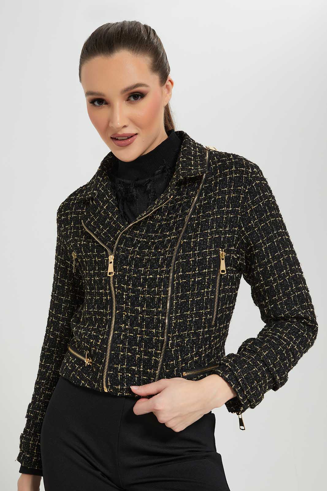 Redtag-Black-Tweed-Biker-Jackek-Category:Jackets,-Colour:Black,-Deals:New-In,-Filter:Women's-Clothing,-LDC,-LDC-Jackets,-New-In-LDC-APL,-Non-Sale,-Section:Women,-W22B-Women's-