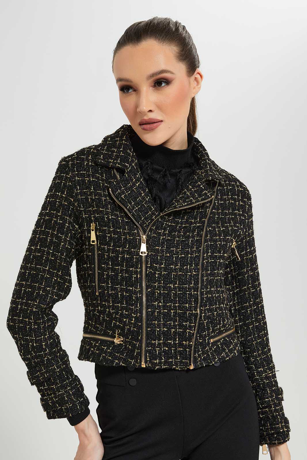 Redtag-Black-Tweed-Biker-Jackek-Category:Jackets,-Colour:Black,-Deals:New-In,-Filter:Women's-Clothing,-LDC,-LDC-Jackets,-New-In-LDC-APL,-Non-Sale,-Section:Women,-W22B-Women's-