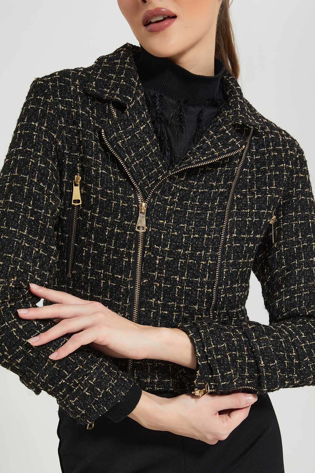 Redtag-Black-Tweed-Biker-Jackek-Category:Jackets,-Colour:Black,-Deals:New-In,-Filter:Women's-Clothing,-LDC,-LDC-Jackets,-New-In-LDC-APL,-Non-Sale,-Section:Women,-W22B-Women's-