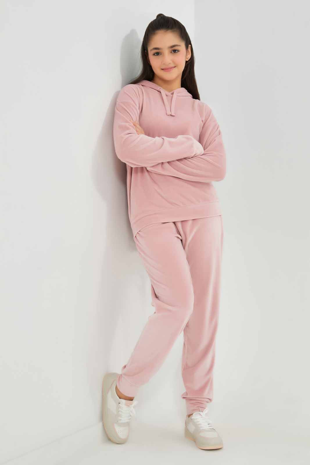 Redtag-Pink-Hoody-Velour-Sweatshirts-Category:Sweatshirts,-Colour:Apricot,-Deals:New-In,-Filter:Senior-Girls-(8-to-14-Yrs),-GSR-Sweatshirts,-New-In-GSR-APL,-Non-Sale,-Section:Girls-(0-to-14Yrs),-TBL,-W22B-Senior-Girls-9 to 14 Years