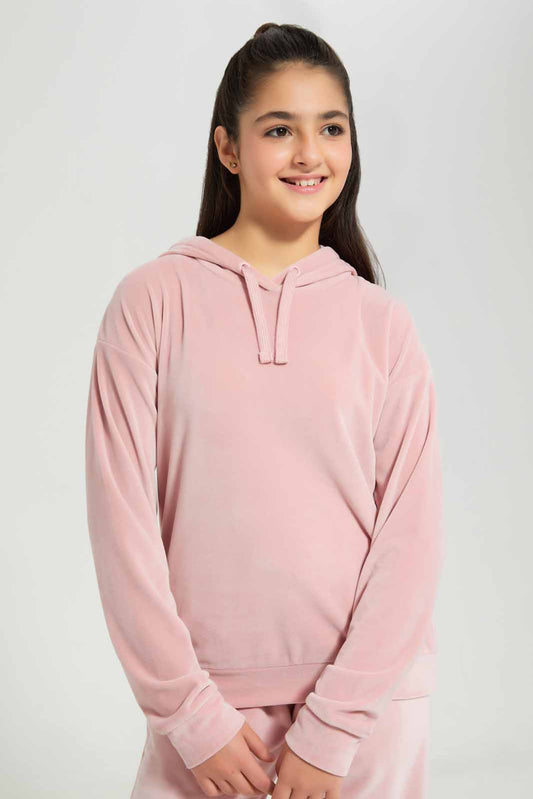 Redtag-Pink-Hoody-Velour-Sweatshirts-Category:Sweatshirts,-Colour:Apricot,-Deals:New-In,-Filter:Senior-Girls-(8-to-14-Yrs),-GSR-Sweatshirts,-New-In-GSR-APL,-Non-Sale,-Section:Girls-(0-to-14Yrs),-TBL,-W22B-Senior-Girls-9 to 14 Years