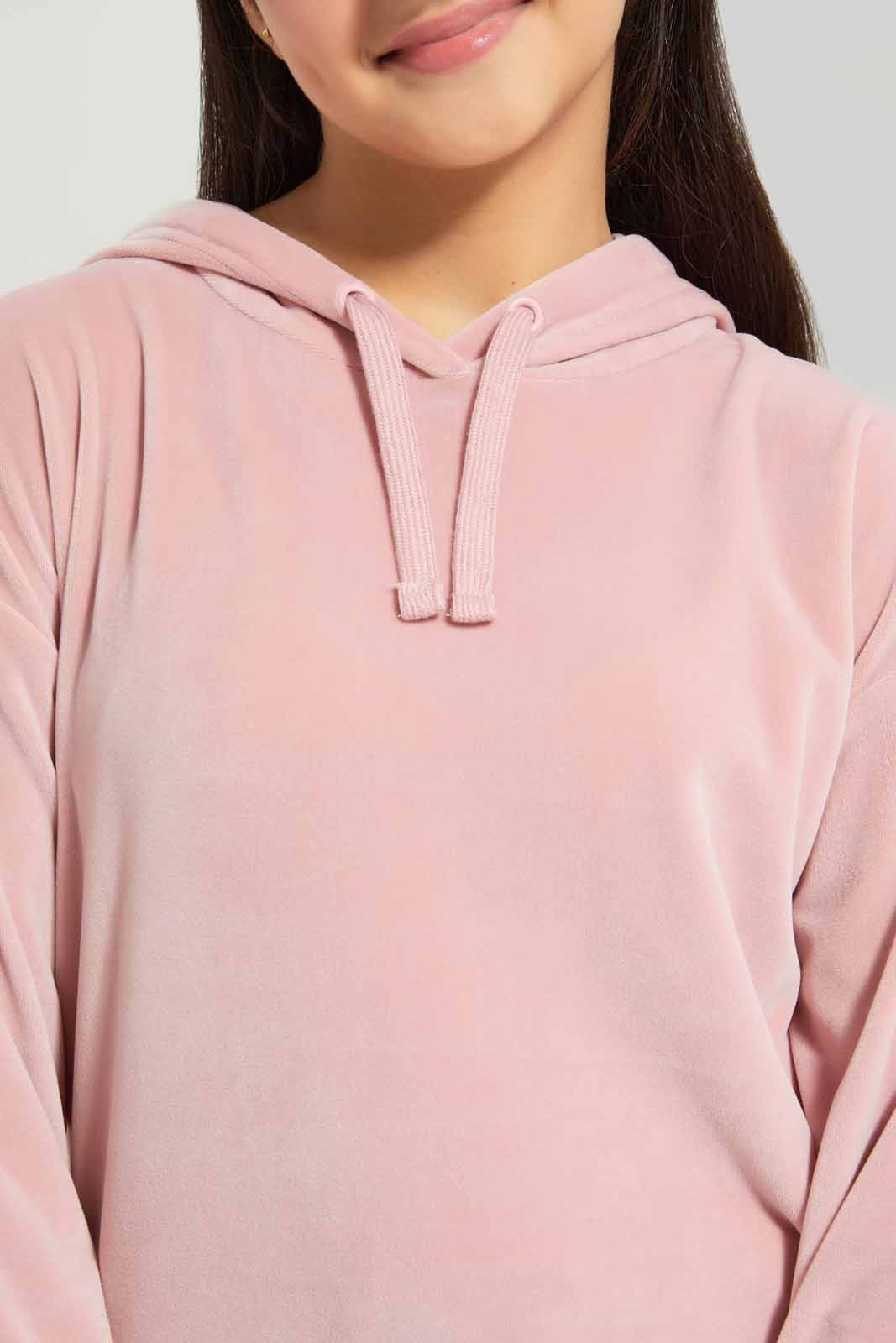 Redtag-Pink-Hoody-Velour-Sweatshirts-Category:Sweatshirts,-Colour:Apricot,-Deals:New-In,-Filter:Senior-Girls-(8-to-14-Yrs),-GSR-Sweatshirts,-New-In-GSR-APL,-Non-Sale,-Section:Girls-(0-to-14Yrs),-TBL,-W22B-Senior-Girls-9 to 14 Years