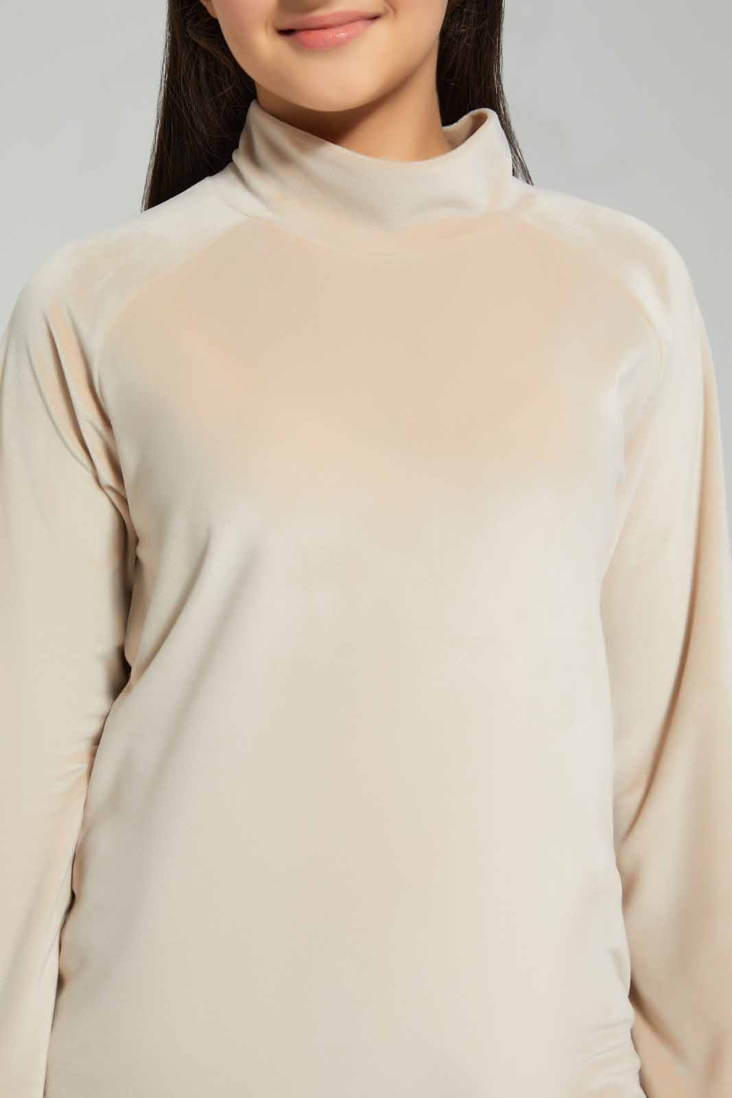 Redtag-Beige-Hi-NeckVelour-Sweatshirts-Category:Sweatshirts,-Colour:Beige,-Deals:New-In,-Filter:Senior-Girls-(8-to-14-Yrs),-GSR-Sweatshirts,-New-In-GSR-APL,-Non-Sale,-Section:Girls-(0-to-14Yrs),-TBL,-W22B-Senior-Girls-9 to 14 Years
