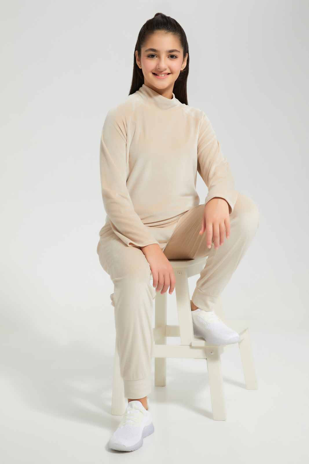 Redtag-Beige-Hi-NeckVelour-Sweatshirts-Category:Sweatshirts,-Colour:Beige,-Deals:New-In,-Filter:Senior-Girls-(8-to-14-Yrs),-GSR-Sweatshirts,-New-In-GSR-APL,-Non-Sale,-Section:Girls-(0-to-14Yrs),-TBL,-W22B-Senior-Girls-9 to 14 Years