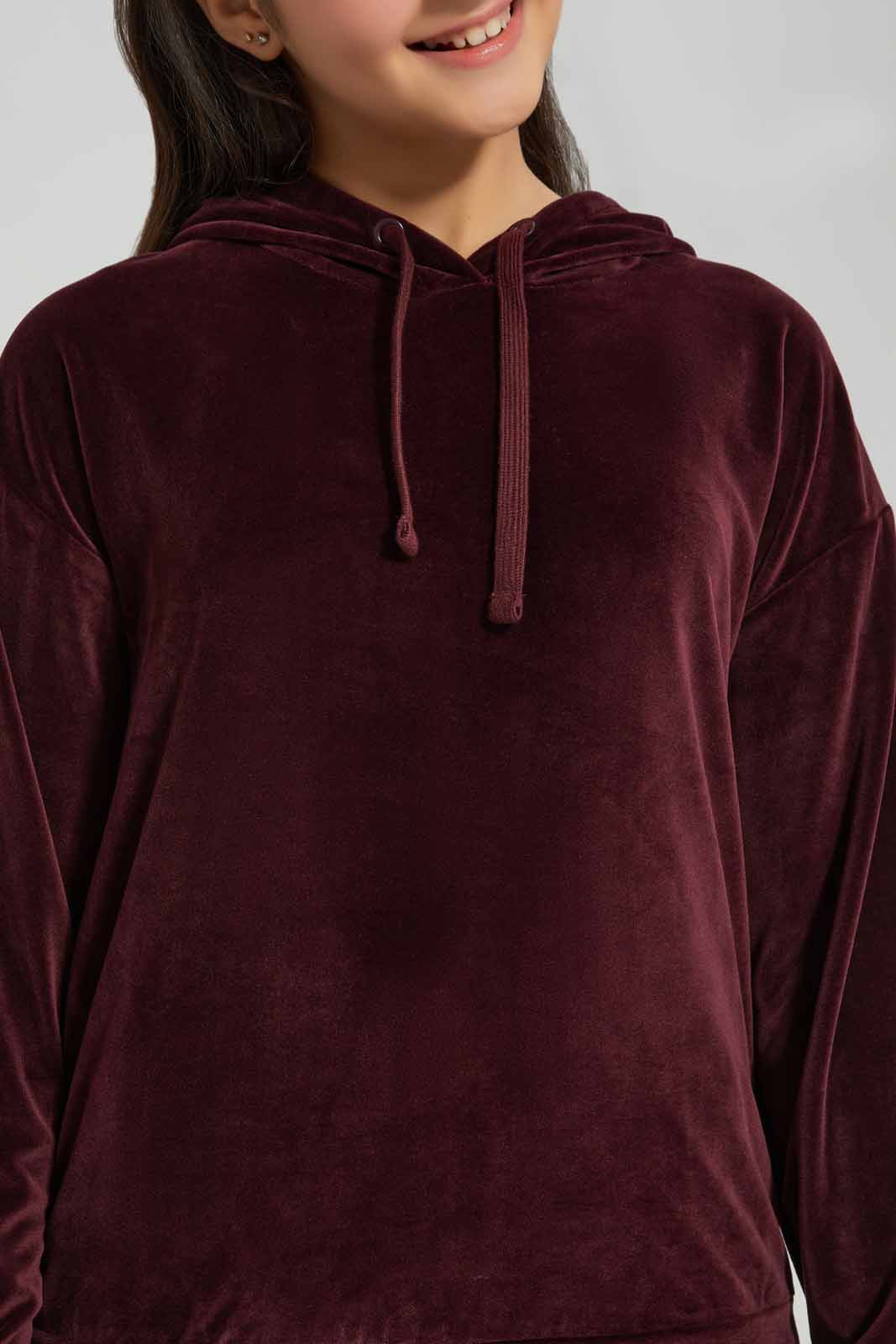 Redtag-Burgundy-Hoody-Velour-Sweatshirts-Category:Sweatshirts,-Colour:Burgundy,-Deals:New-In,-Filter:Senior-Girls-(8-to-14-Yrs),-GSR-Sweatshirts,-New-In-GSR-APL,-Non-Sale,-Section:Girls-(0-to-14Yrs),-TBL,-W22B-Senior-Girls-9 to 14 Years