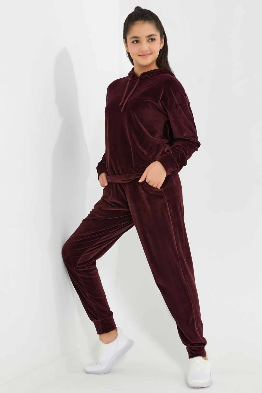 Redtag-Burgundy-Hoody-Velour-Sweatshirts-Category:Sweatshirts,-Colour:Burgundy,-Deals:New-In,-Filter:Senior-Girls-(8-to-14-Yrs),-GSR-Sweatshirts,-New-In-GSR-APL,-Non-Sale,-Section:Girls-(0-to-14Yrs),-TBL,-W22B-Senior-Girls-9 to 14 Years