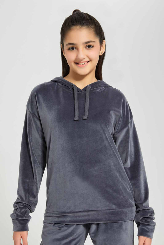 Redtag-Grey-Hoody-Velour-Sweatshirts-Category:Sweatshirts,-Colour:Grey,-Deals:New-In,-Filter:Senior-Girls-(8-to-14-Yrs),-GSR-Sweatshirts,-New-In-GSR-APL,-Non-Sale,-Section:Girls-(0-to-14Yrs),-TBL,-W22B-Senior-Girls-9 to 14 Years