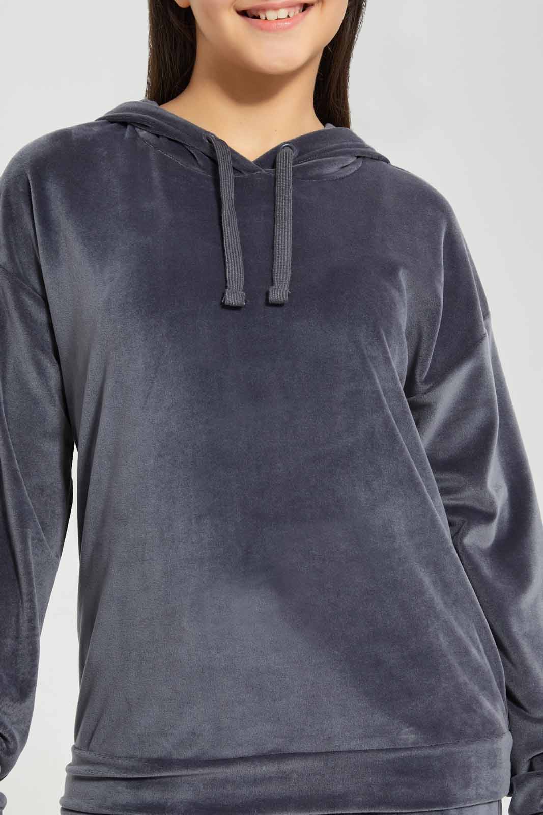 Redtag-Grey-Hoody-Velour-Sweatshirts-Category:Sweatshirts,-Colour:Grey,-Deals:New-In,-Filter:Senior-Girls-(8-to-14-Yrs),-GSR-Sweatshirts,-New-In-GSR-APL,-Non-Sale,-Section:Girls-(0-to-14Yrs),-TBL,-W22B-Senior-Girls-9 to 14 Years