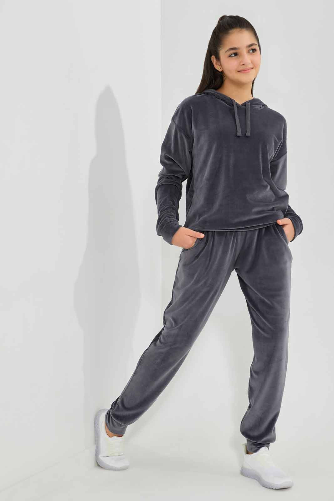Redtag-Grey-Hoody-Velour-Sweatshirts-Category:Sweatshirts,-Colour:Grey,-Deals:New-In,-Filter:Senior-Girls-(8-to-14-Yrs),-GSR-Sweatshirts,-New-In-GSR-APL,-Non-Sale,-Section:Girls-(0-to-14Yrs),-TBL,-W22B-Senior-Girls-9 to 14 Years