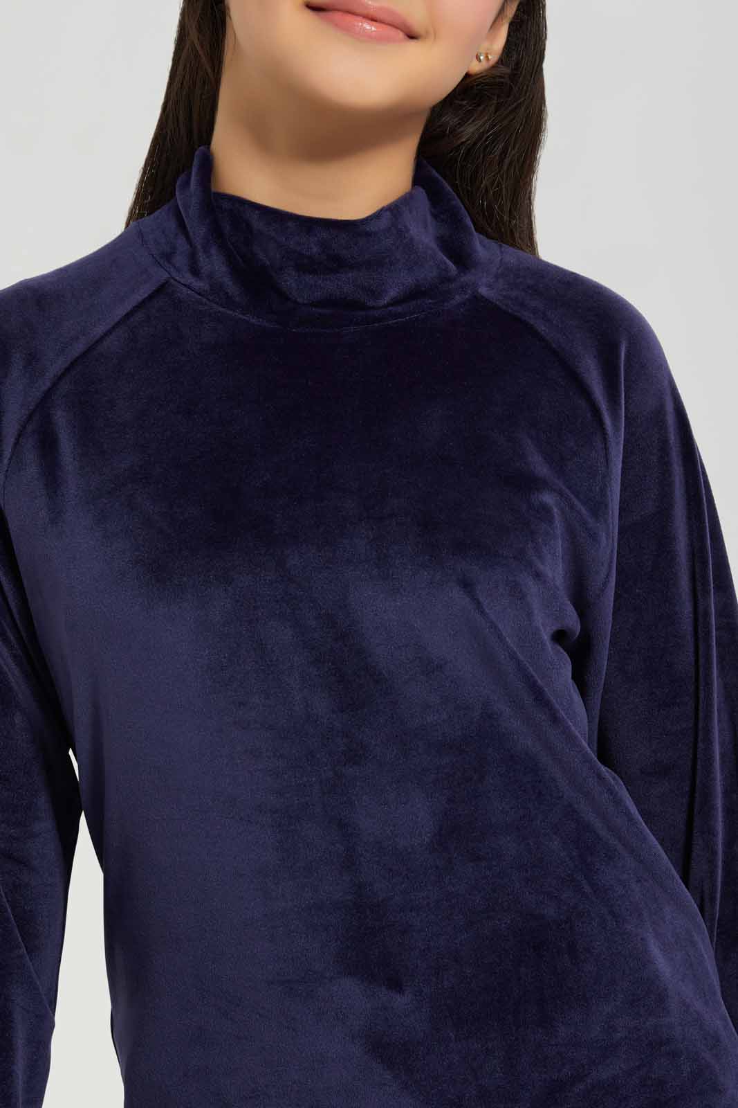 Redtag-Navy-Hi-Neck-Velour-Sweatshirts-Category:Sweatshirts,-Colour:Navy,-Deals:New-In,-Filter:Senior-Girls-(8-to-14-Yrs),-GSR-Sweatshirts,-New-In-GSR-APL,-Non-Sale,-Section:Girls-(0-to-14Yrs),-TBL,-W22B-Senior-Girls-9 to 14 Years