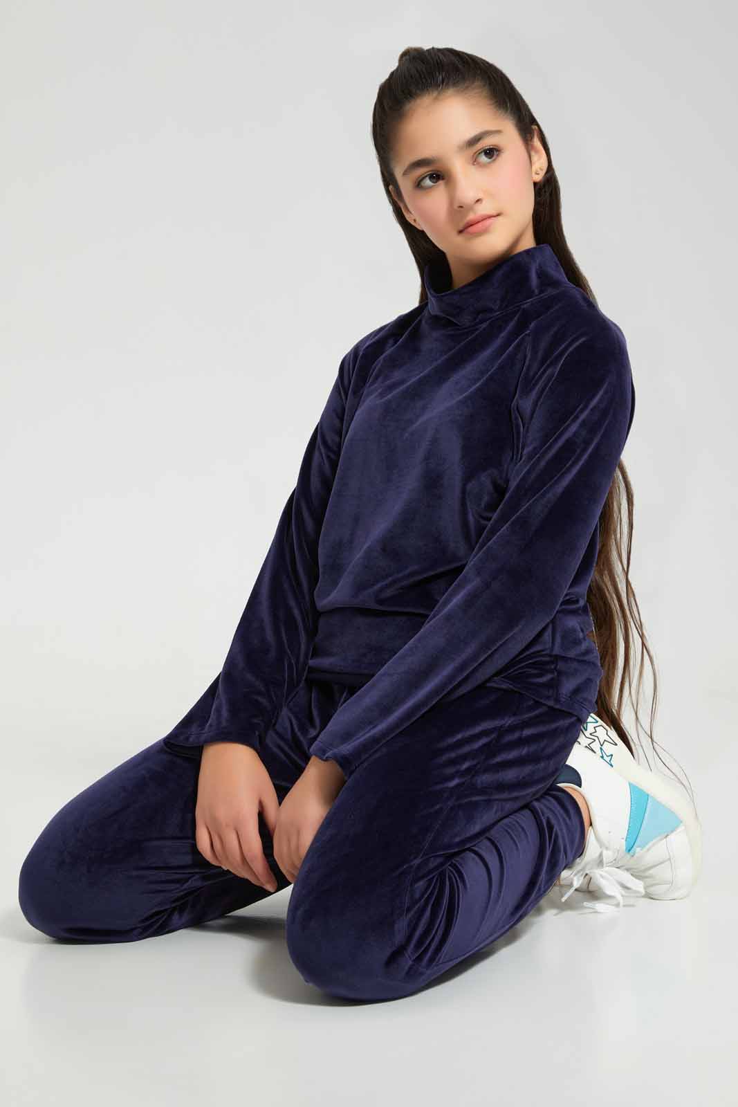 Redtag-Navy-Hi-Neck-Velour-Sweatshirts-Category:Sweatshirts,-Colour:Navy,-Deals:New-In,-Filter:Senior-Girls-(8-to-14-Yrs),-GSR-Sweatshirts,-New-In-GSR-APL,-Non-Sale,-Section:Girls-(0-to-14Yrs),-TBL,-W22B-Senior-Girls-9 to 14 Years