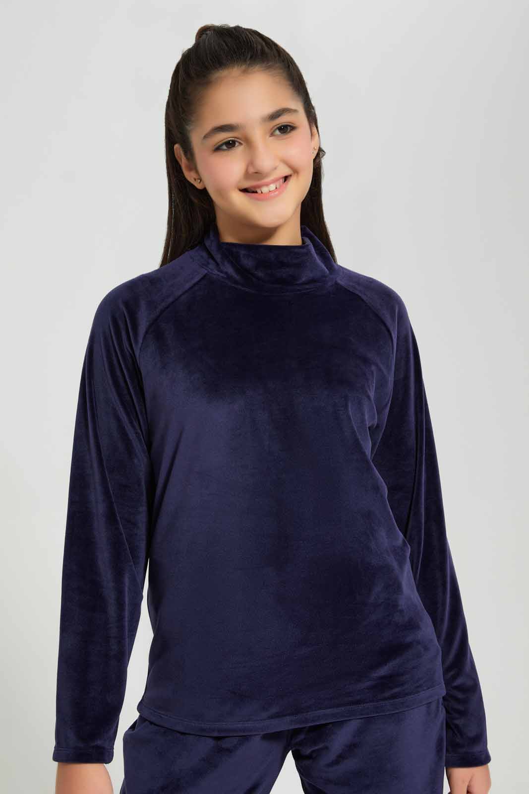 Redtag-Navy-Hi-Neck-Velour-Sweatshirts-Category:Sweatshirts,-Colour:Navy,-Deals:New-In,-Filter:Senior-Girls-(8-to-14-Yrs),-GSR-Sweatshirts,-New-In-GSR-APL,-Non-Sale,-Section:Girls-(0-to-14Yrs),-TBL,-W22B-Senior-Girls-9 to 14 Years