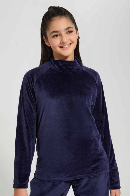 Redtag-Navy-Hi-Neck-Velour-Sweatshirts-Category:Sweatshirts,-Colour:Navy,-Deals:New-In,-Filter:Senior-Girls-(8-to-14-Yrs),-GSR-Sweatshirts,-New-In-GSR-APL,-Non-Sale,-Section:Girls-(0-to-14Yrs),-TBL,-W22B-Senior-Girls-9 to 14 Years
