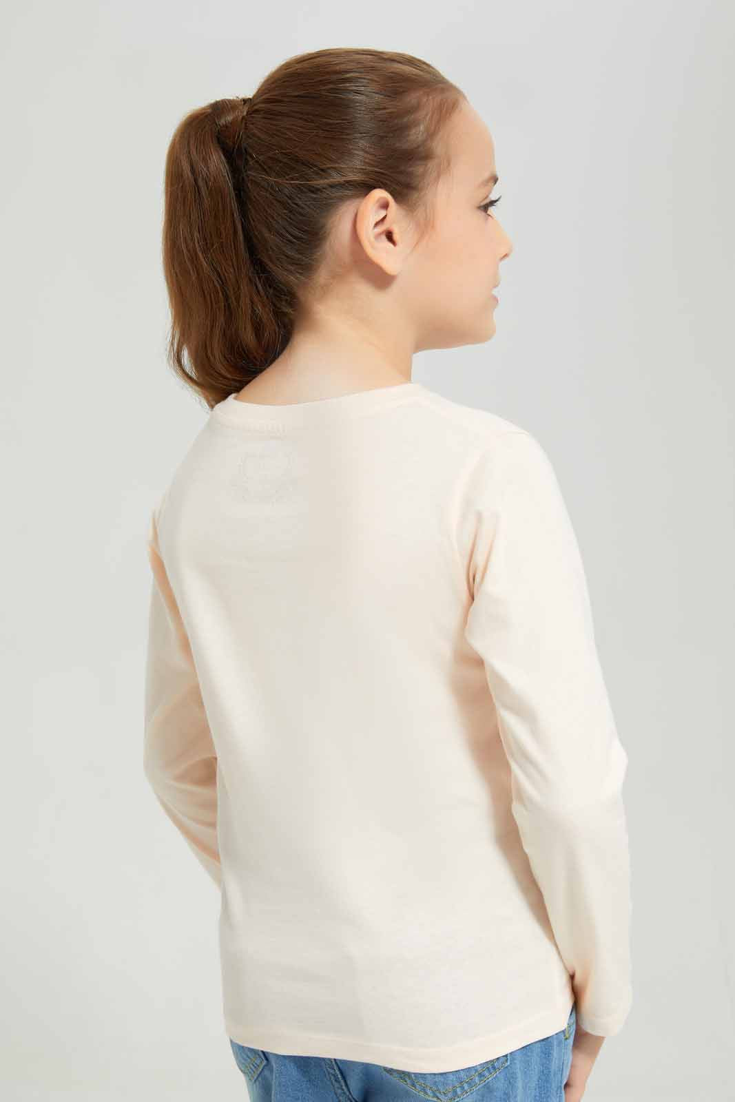 Redtag-Cream-Ls-Basic-Tee-Animal-Placement-Category:T-Shirts,-Colour:Cream,-Deals:New-In,-Dept:Girls,-Filter:Girls-(2-to-8-Yrs),-GIR-T-Shirts,-New-In-GIR-APL,-Non-Sale,-Section:Girls-(0-to-14Yrs),-TBL,-W22B-Girls-2 to 8 Years