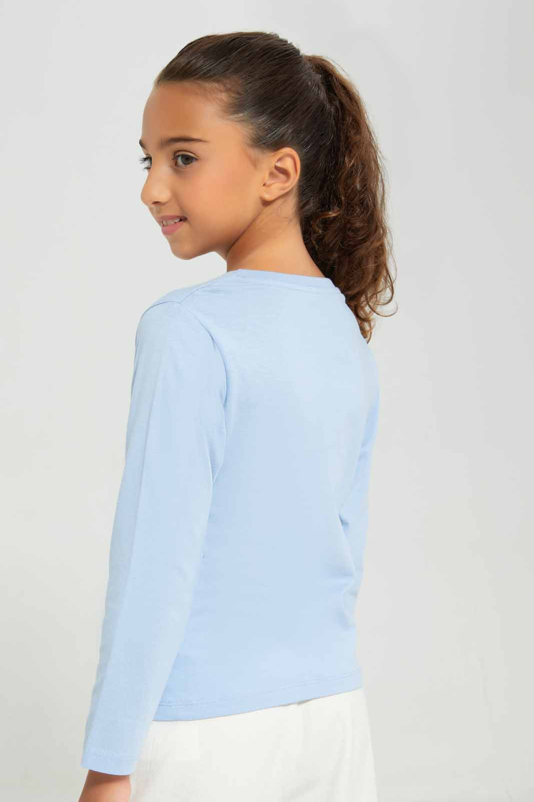 Redtag-Blue-Ls-Basic-Tee-Print---Blue-Category:T-Shirts,-Colour:Blue,-Deals:New-In,-Filter:Girls-(2-to-8-Yrs),-GIR-T-Shirts,-New-In-GIR-APL,-Non-Sale,-Section:Girls-(0-to-14Yrs),-TBL,-W22B-Girls-2 to 8 Years