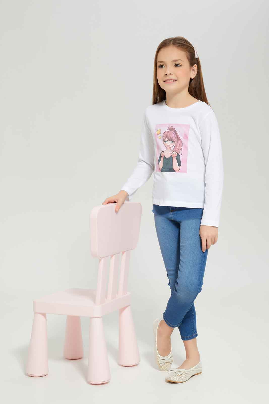 Redtag-White-Ls-Basic-Tee-Photographic---White-Category:T-Shirts,-Colour:White,-Deals:New-In,-Dept:Girls,-Filter:Girls-(2-to-8-Yrs),-GIR-T-Shirts,-New-In-GIR-APL,-Non-Sale,-Section:Girls-(0-to-14Yrs),-TBL,-W22B-Girls-2 to 8 Years