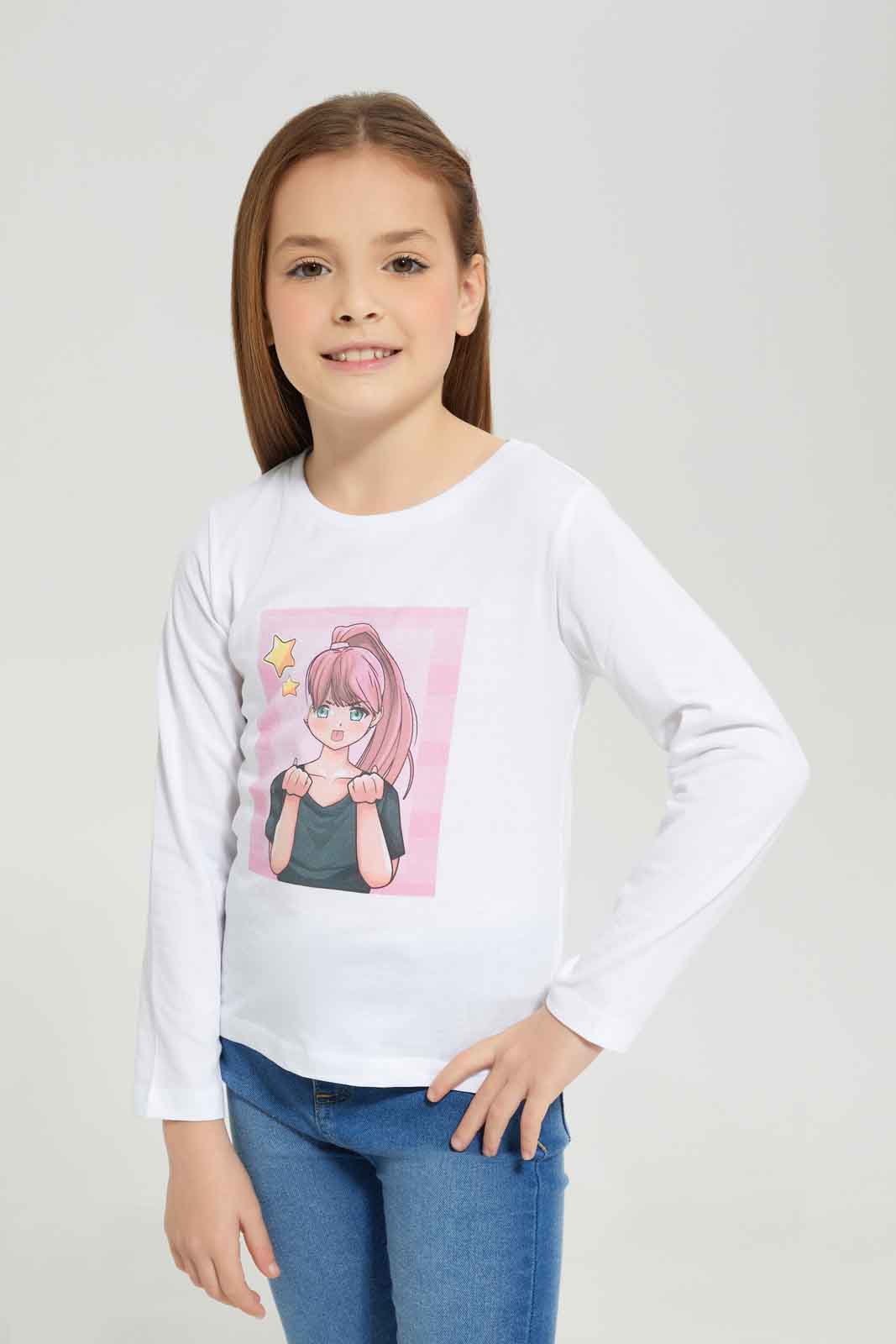 Redtag-White-Ls-Basic-Tee-Photographic---White-Category:T-Shirts,-Colour:White,-Deals:New-In,-Dept:Girls,-Filter:Girls-(2-to-8-Yrs),-GIR-T-Shirts,-New-In-GIR-APL,-Non-Sale,-Section:Girls-(0-to-14Yrs),-TBL,-W22B-Girls-2 to 8 Years