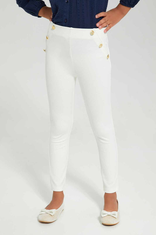 Redtag-White-Ponti-Legging-Category:Leggings,-Colour:Cream,-Deals:New-In,-Filter:Girls-(2-to-8-Yrs),-GIR-Leggings,-New-In-GIR-APL,-Non-Sale,-Section:Girls-(0-to-14Yrs),-VLM,-W22B-Girls-2 to 8 Years