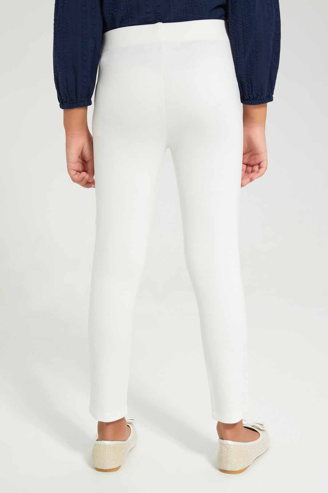 Redtag-White-Ponti-Legging-Category:Leggings,-Colour:Cream,-Deals:New-In,-Filter:Girls-(2-to-8-Yrs),-GIR-Leggings,-New-In-GIR-APL,-Non-Sale,-Section:Girls-(0-to-14Yrs),-VLM,-W22B-Girls-2 to 8 Years
