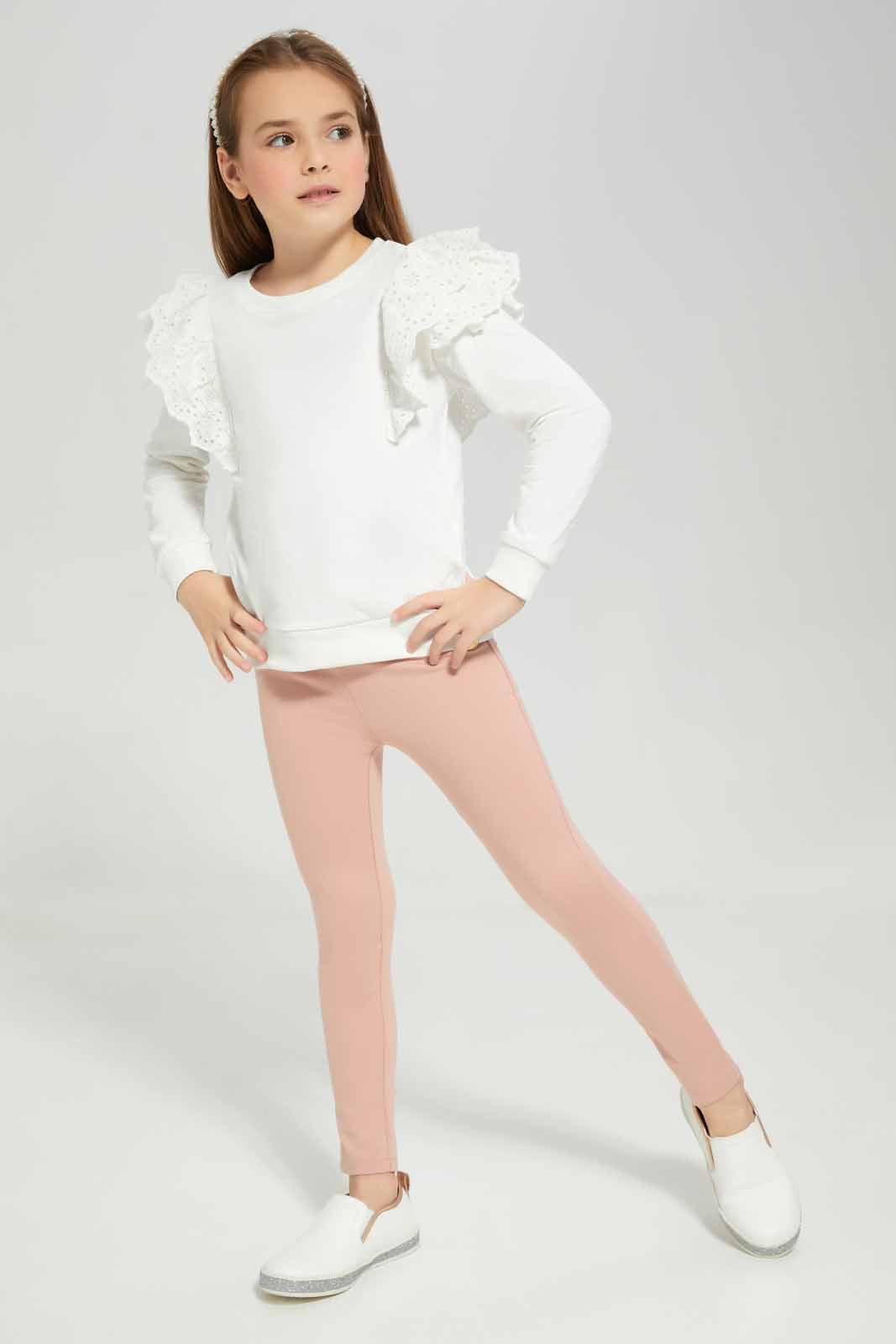 Redtag-Dusty-Pink-Ponti-Legging-Category:Leggings,-Colour:Apricot,-Deals:New-In,-Filter:Girls-(2-to-8-Yrs),-GIR-Leggings,-New-In-GIR-APL,-Non-Sale,-Section:Girls-(0-to-14Yrs),-VLM,-W22B-Girls-2 to 8 Years