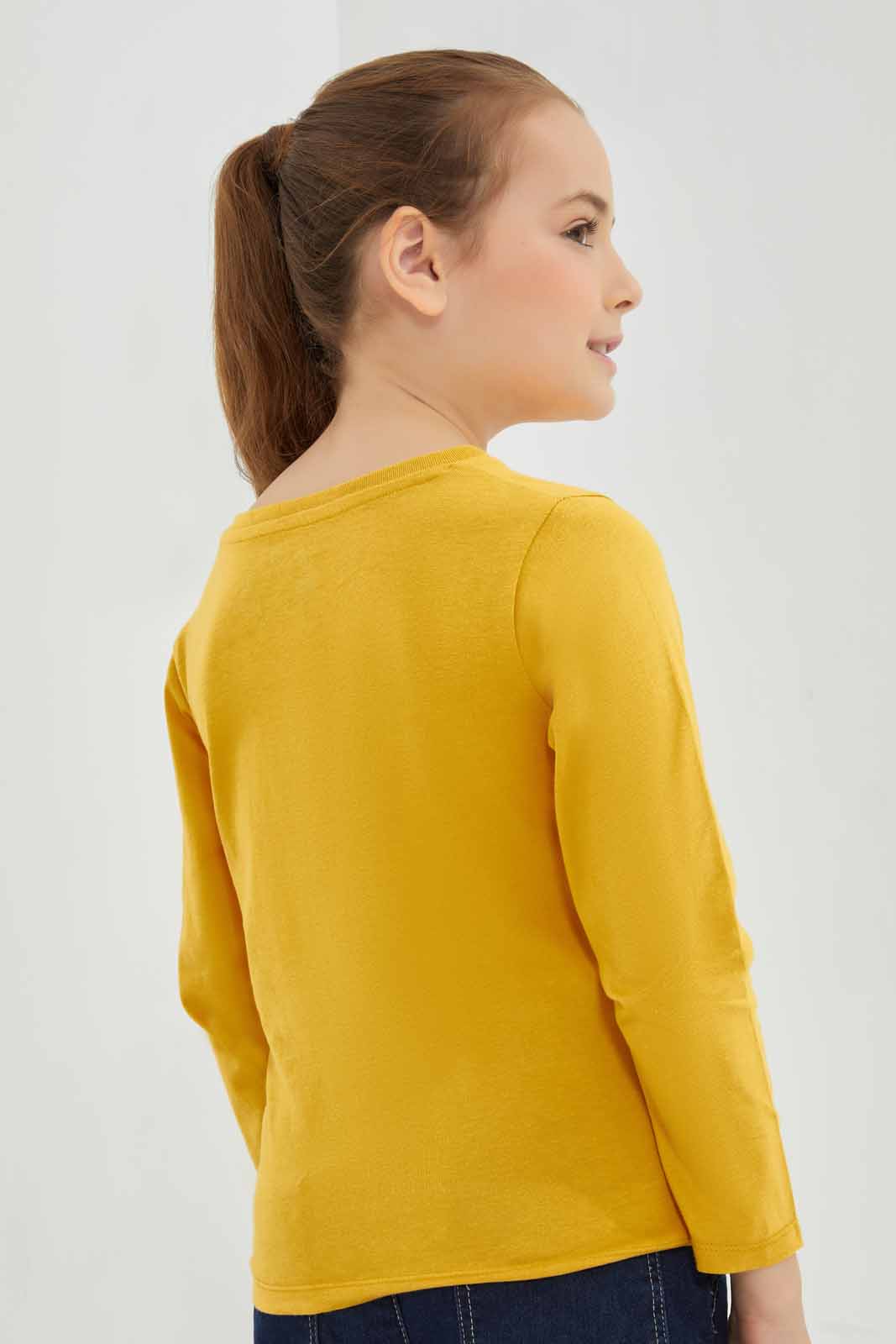 Redtag-Mustard-Ls-Basic-Tee-Slogan---Mustard-Category:T-Shirts,-Colour:Mustard,-Deals:New-In,-Dept:Girls,-Filter:Girls-(2-to-8-Yrs),-GIR-T-Shirts,-New-In-GIR-APL,-Non-Sale,-Section:Girls-(0-to-14Yrs),-TBL,-W22B-Girls-2 to 8 Years