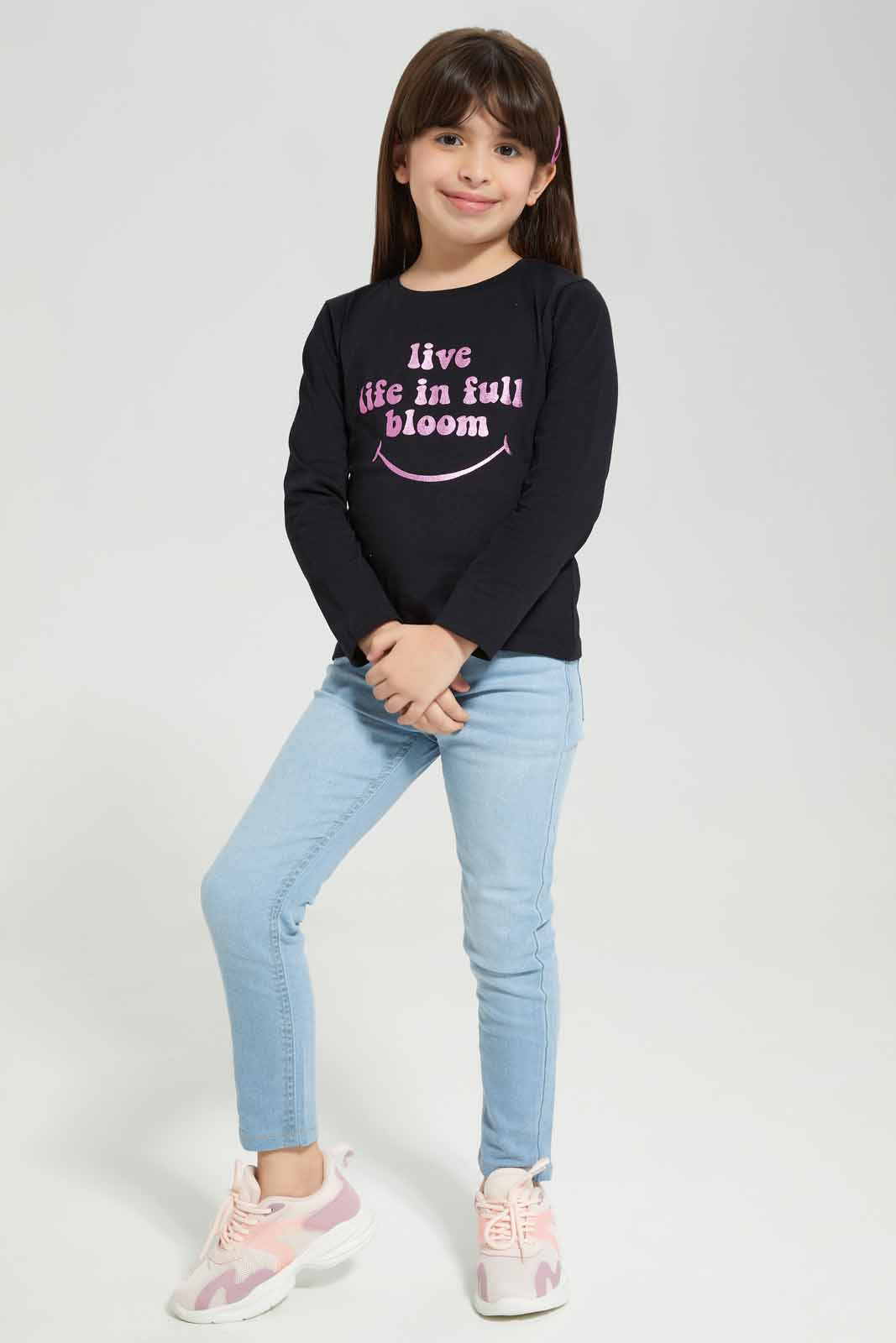 Redtag-Black-Ls-Basi-Tee---Black-BTS,-Category:T-Shirts,-Colour:Black,-Deals:New-In,-Filter:Girls-(2-to-8-Yrs),-GIR-T-Shirts,-New-In-GIR-APL,-Non-Sale,-Section:Girls-(0-to-14Yrs),-TBL,-W22B-Girls-2 to 8 Years