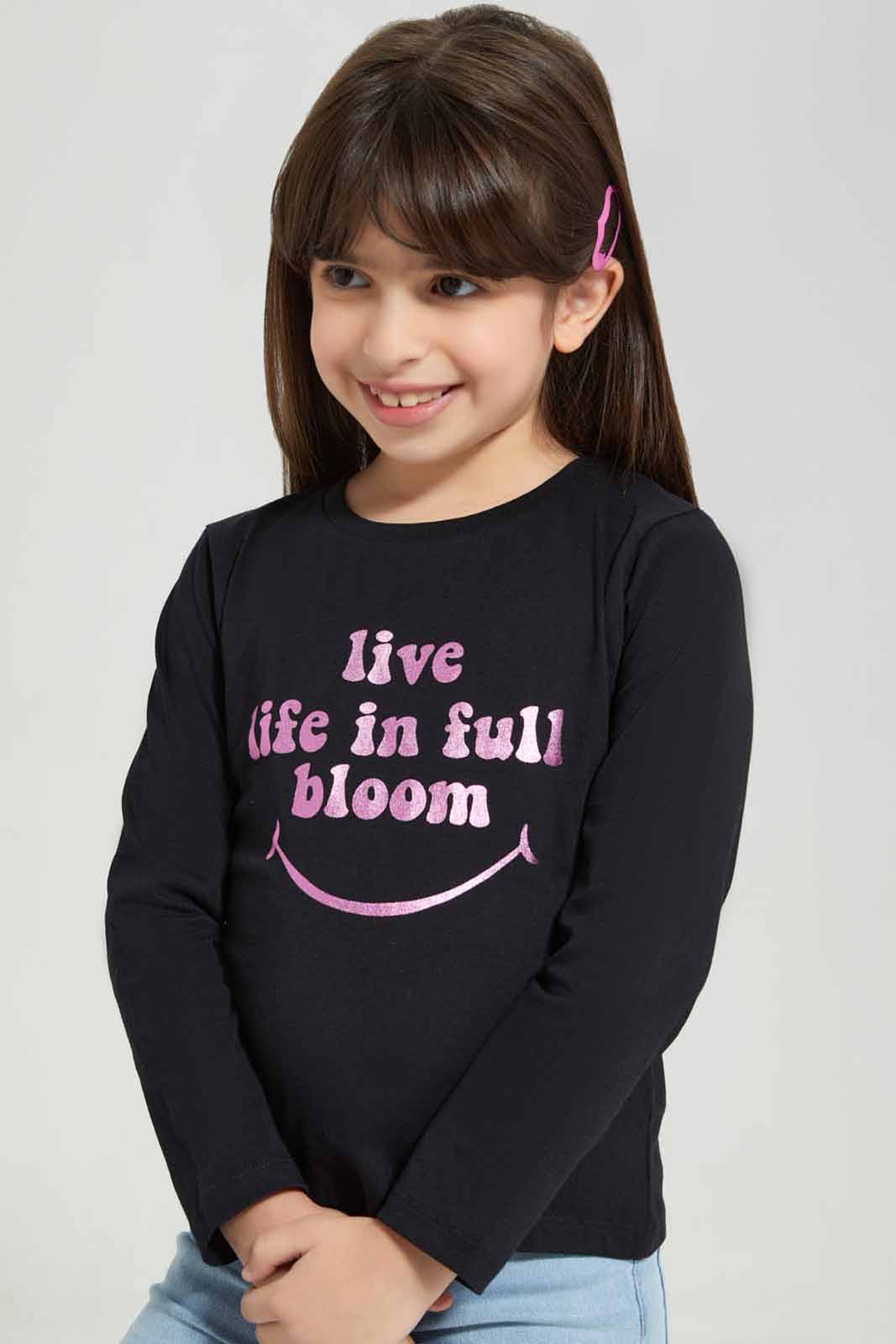 Redtag-Black-Ls-Basi-Tee---Black-BTS,-Category:T-Shirts,-Colour:Black,-Deals:New-In,-Filter:Girls-(2-to-8-Yrs),-GIR-T-Shirts,-New-In-GIR-APL,-Non-Sale,-Section:Girls-(0-to-14Yrs),-TBL,-W22B-Girls-2 to 8 Years
