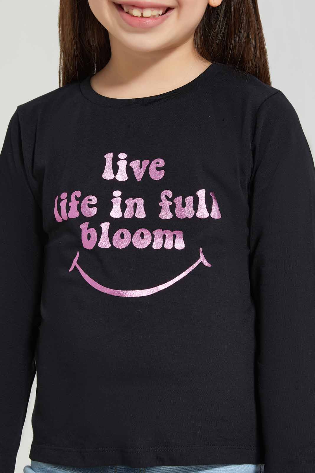 Redtag-Black-Ls-Basi-Tee---Black-BTS,-Category:T-Shirts,-Colour:Black,-Deals:New-In,-Filter:Girls-(2-to-8-Yrs),-GIR-T-Shirts,-New-In-GIR-APL,-Non-Sale,-Section:Girls-(0-to-14Yrs),-TBL,-W22B-Girls-2 to 8 Years