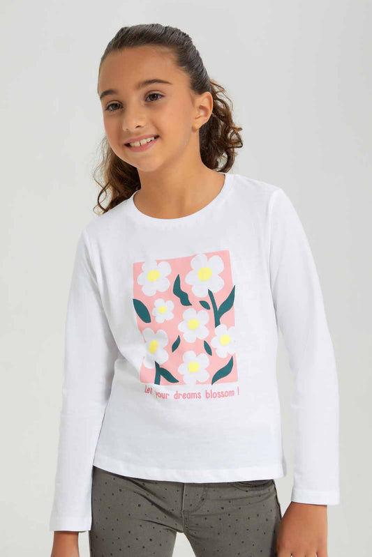 Redtag-White-Ls-Basic-Tee-Princess---White-BTS,-Category:T-Shirts,-Colour:White,-Deals:New-In,-Filter:Girls-(2-to-8-Yrs),-GIR-T-Shirts,-New-In-GIR-APL,-Non-Sale,-Section:Girls-(0-to-14Yrs),-TBL,-W22B-Girls-2 to 8 Years