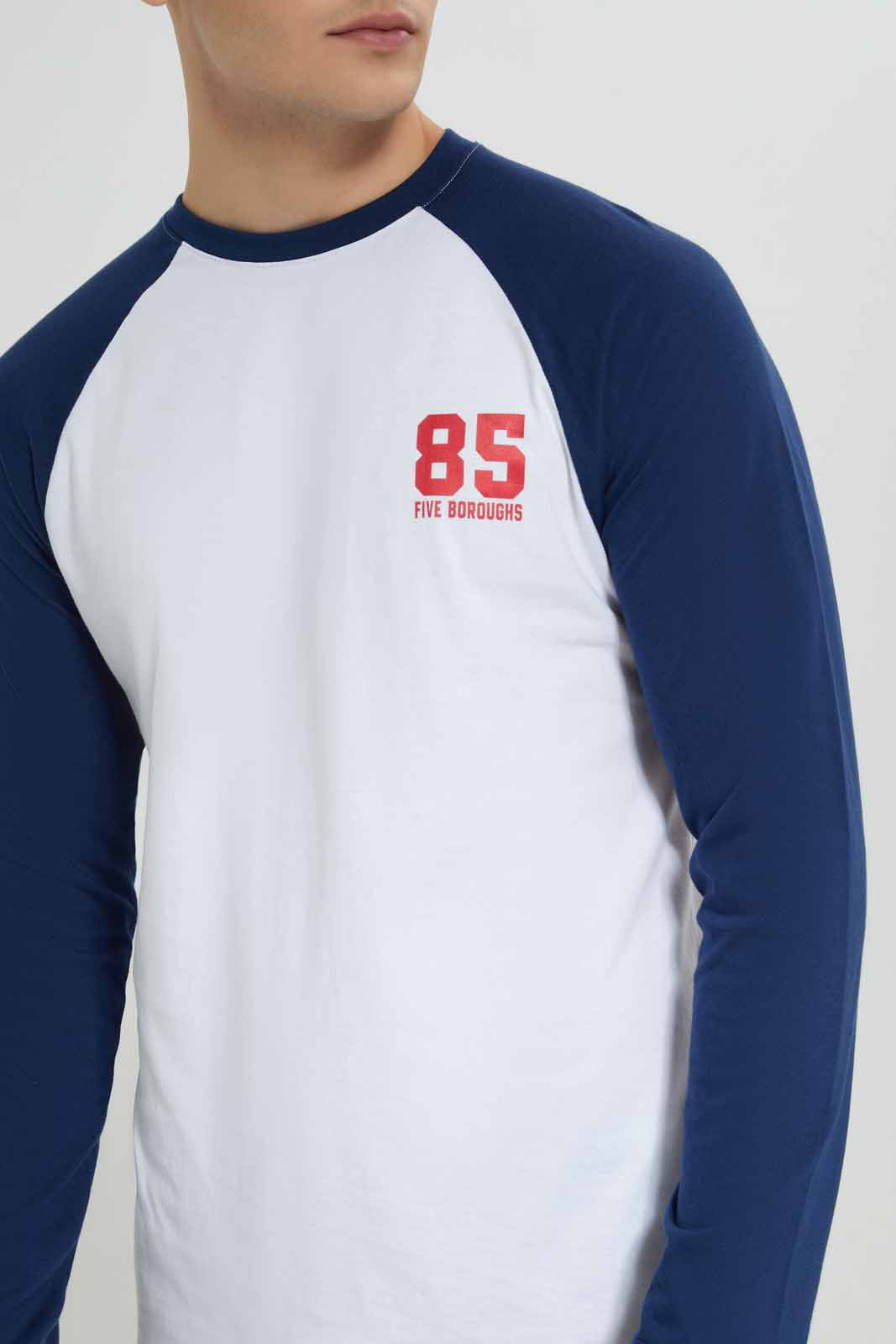 Redtag-White/Navy-L/S-Reglan-T-Shirt-Category:T-Shirts,-Colour:White,-Deals:New-In,-Filter:Men's-Clothing,-Men-T-Shirts,-NDAY,-New-In-Men-APL,-Non-Sale,-Section:Men,-W22B-Men's-