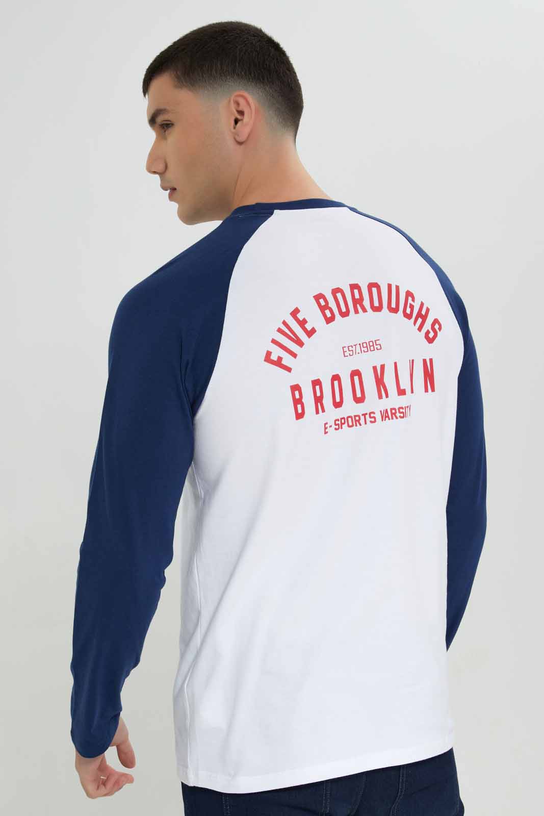 Redtag-White/Navy-L/S-Reglan-T-Shirt-Category:T-Shirts,-Colour:White,-Deals:New-In,-Filter:Men's-Clothing,-Men-T-Shirts,-NDAY,-New-In-Men-APL,-Non-Sale,-Section:Men,-W22B-Men's-
