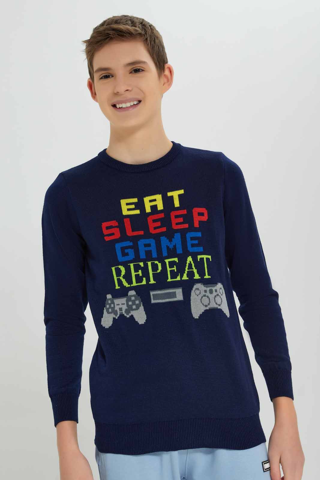 Redtag-Navy-Gaming-Pullover-BSR-Pullovers,-Category:Pullovers,-Colour:Navy,-Deals:New-In,-Filter:Senior-Boys-(8-to-14-Yrs),-New-In-BSR-APL,-Non-Sale,-Section:Boys-(0-to-14Yrs),-W22B-Senior-Boys-9 to 14 Years