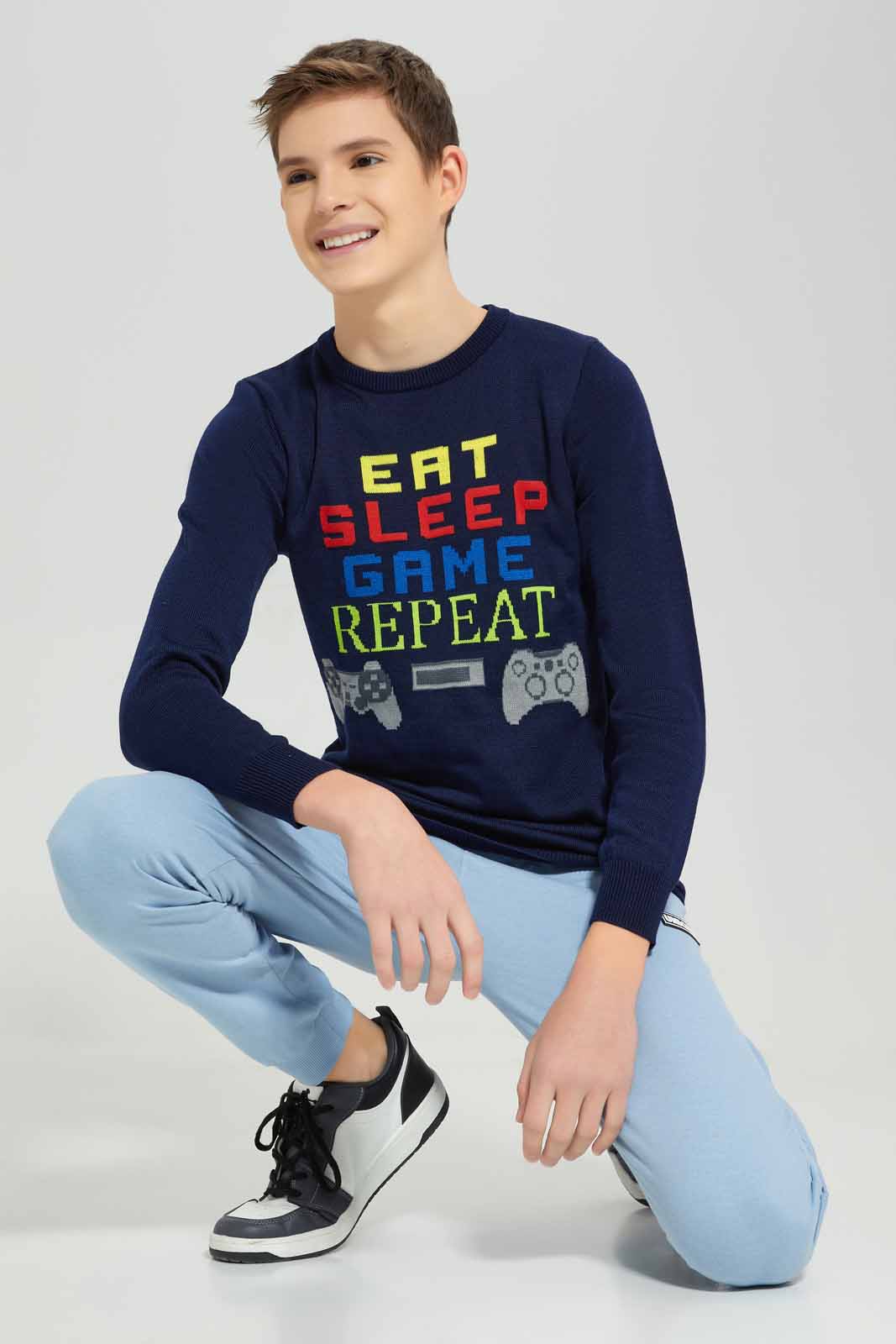 Redtag-Navy-Gaming-Pullover-BSR-Pullovers,-Category:Pullovers,-Colour:Navy,-Deals:New-In,-Filter:Senior-Boys-(8-to-14-Yrs),-New-In-BSR-APL,-Non-Sale,-Section:Boys-(0-to-14Yrs),-W22B-Senior-Boys-9 to 14 Years