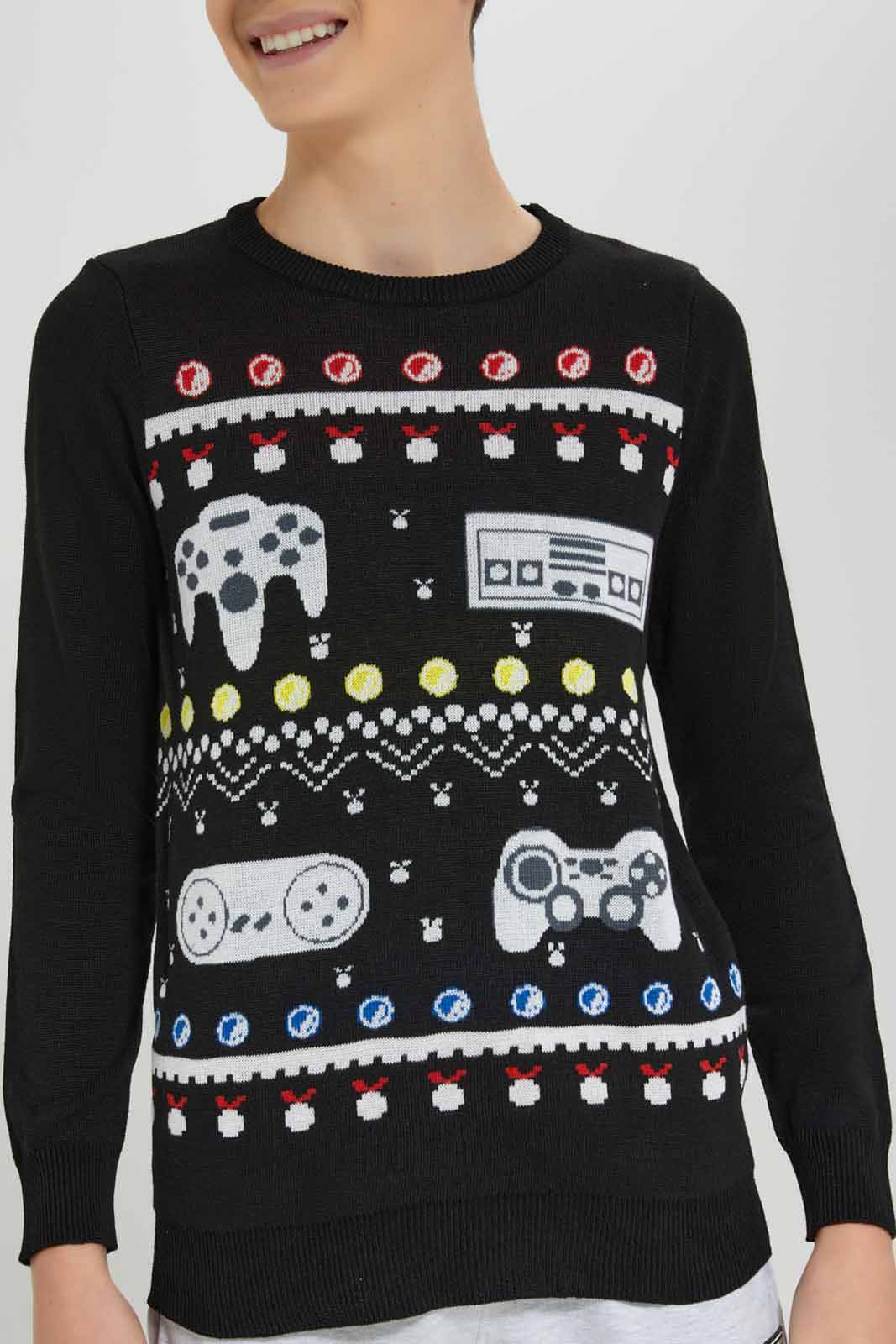Redtag-Black-Gaming-Pullover-BSR-Pullovers,-Category:Pullovers,-Colour:Black,-Deals:New-In,-Filter:Senior-Boys-(8-to-14-Yrs),-New-In-BSR-APL,-Non-Sale,-Section:Boys-(0-to-14Yrs),-W22B-Senior-Boys-9 to 14 Years