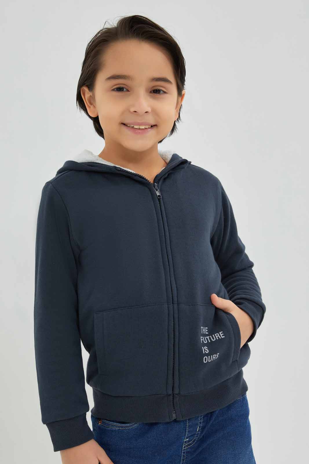 Redtag-Navy-Zip-Through-Hooded-Fur-Lined-Sweatshirt-BOY-Sweatshirts,-Category:Sweatshirts,-Colour:Navy,-Deals:New-In,-EHW,-Filter:Boys-(2-to-8-Yrs),-New-In-BOY-APL,-Non-Sale,-Section:Boys-(0-to-14Yrs),-W22B-Boys-2 to 8 Years