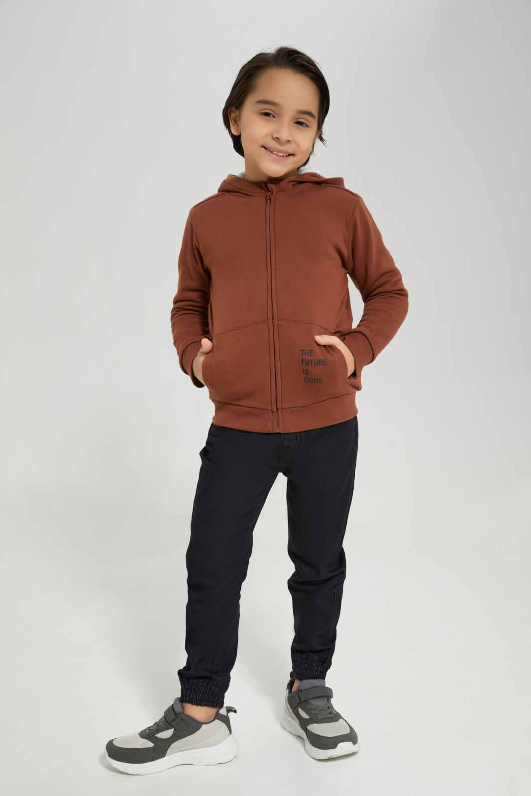 Redtag-Brown-Zip-Through-Hooded-Fur-Lined-Sweatshirt-BOY-Sweatshirts,-Category:Sweatshirts,-Colour:Brown,-Deals:New-In,-EHW,-Filter:Boys-(2-to-8-Yrs),-New-In-BOY-APL,-Non-Sale,-Section:Boys-(0-to-14Yrs),-W22B-Boys-2 to 8 Years