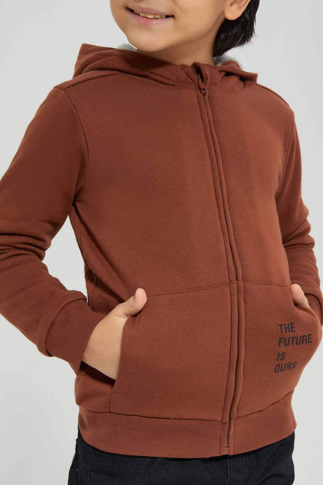 Redtag-Brown-Zip-Through-Hooded-Fur-Lined-Sweatshirt-BOY-Sweatshirts,-Category:Sweatshirts,-Colour:Brown,-Deals:New-In,-EHW,-Filter:Boys-(2-to-8-Yrs),-New-In-BOY-APL,-Non-Sale,-Section:Boys-(0-to-14Yrs),-W22B-Boys-2 to 8 Years